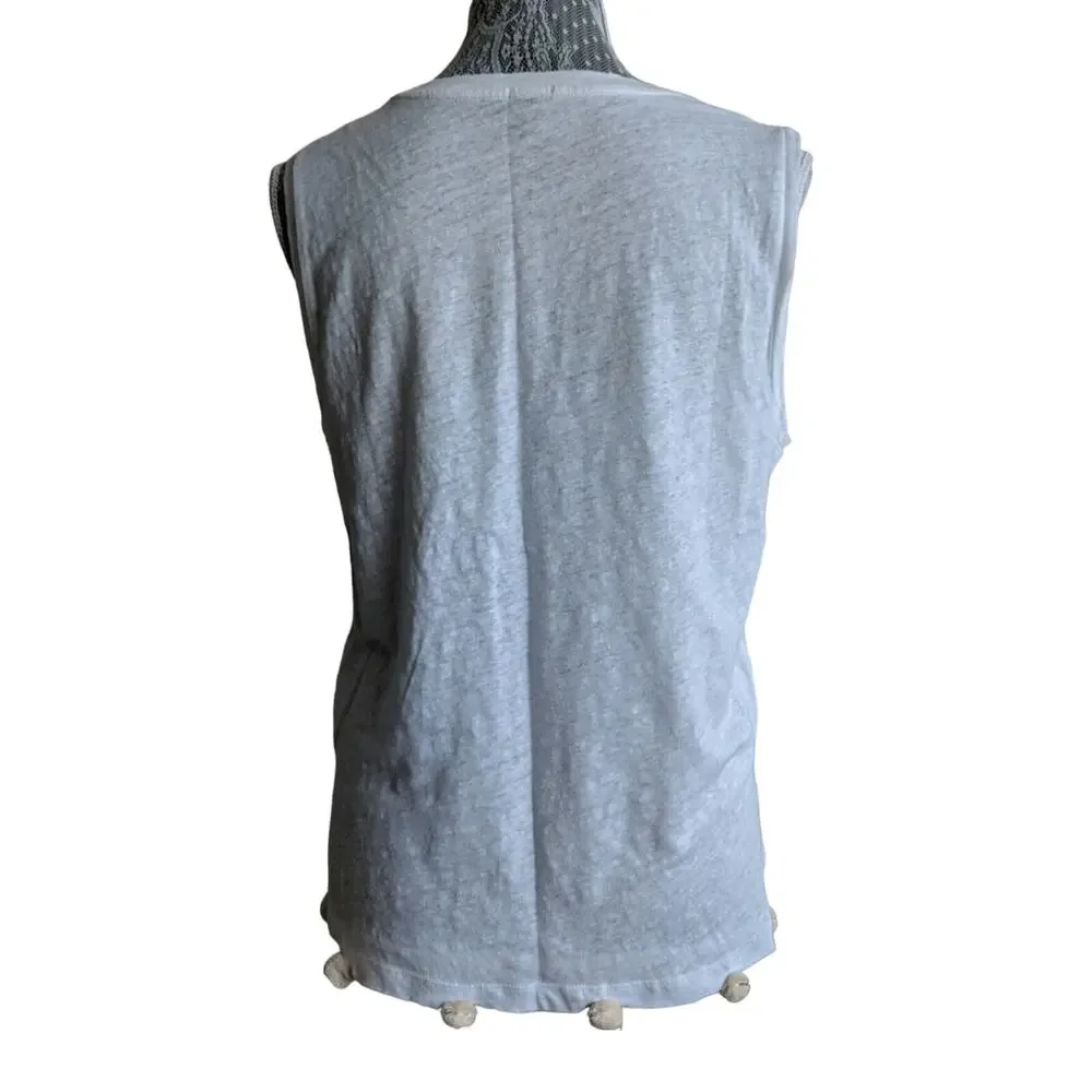 J Crew Linen Pom-Pom Tank Top Sleeveless Size M NWOT